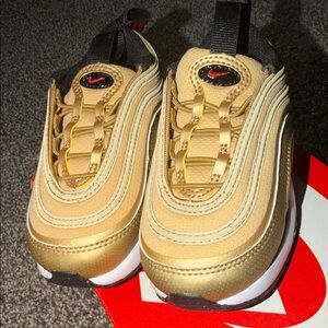 Toddler Nike Airmax 97 Metallic Gold Sneakers with Red Accents